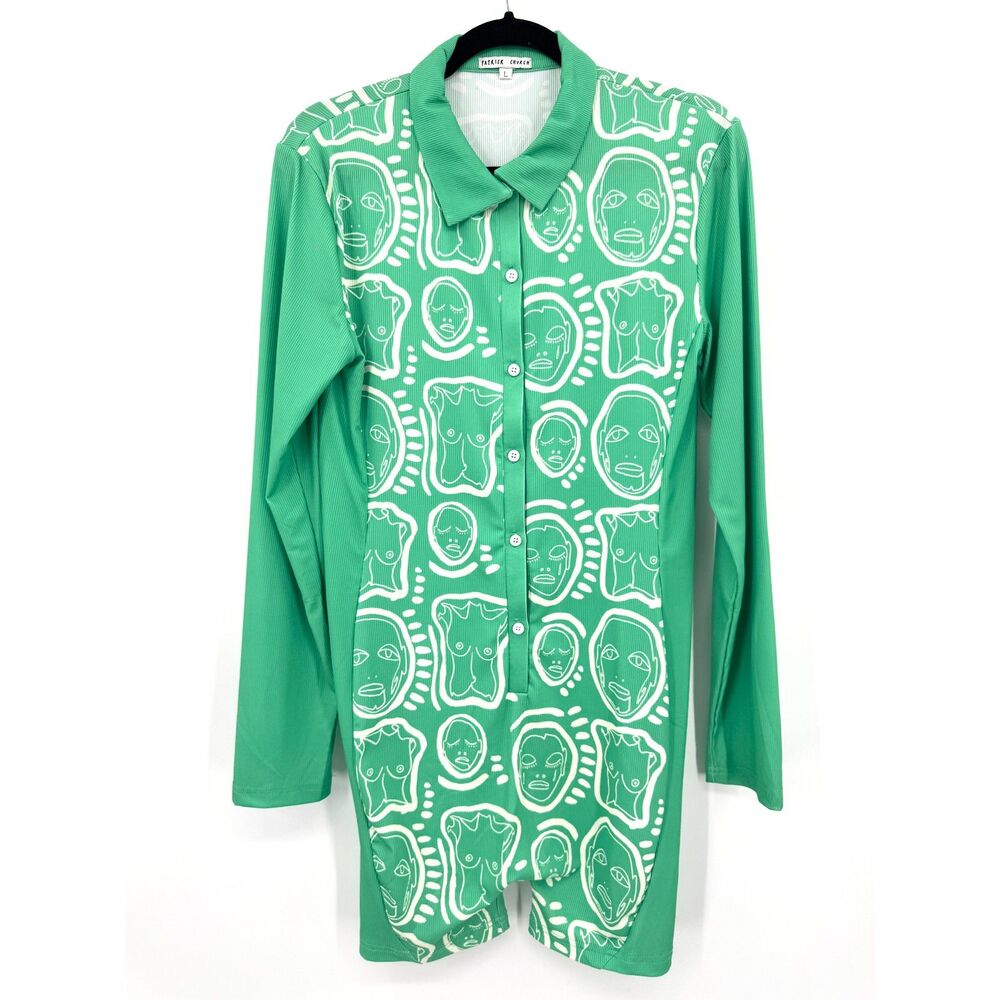 PATRICK CHURCH Rare Kelly Green "Endless Summer" Ribbed Romper Bodysuit Size L